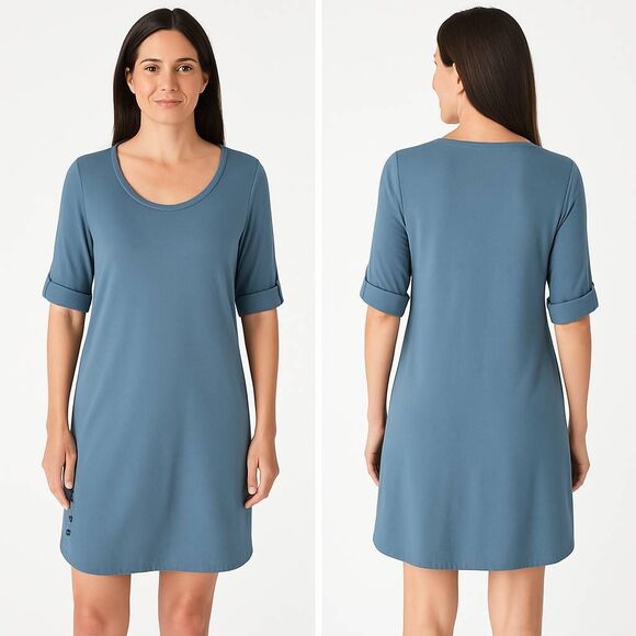 J.Jill Perfect Pima Dress Womens Size Small Blue Cotton Tunic Roll Sleeve Casual - Picture 1 of 10